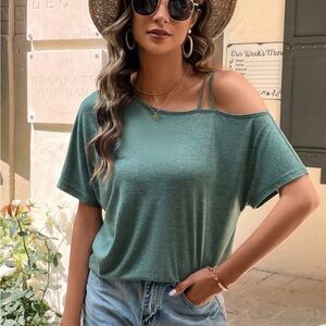 SHEIN Green Relaxed Asymmetrical T-Shirt
